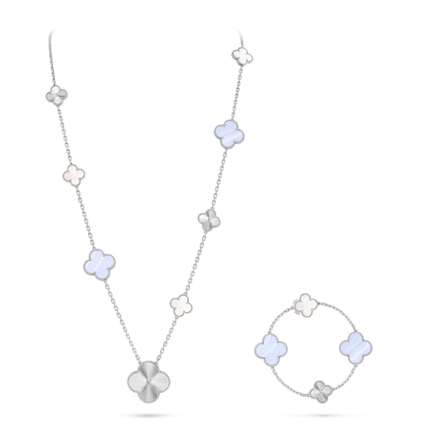 [Love's Uplift]DETACHABLE CLOVER 15(11+4) FLOWER SILVER NECKLACE SET