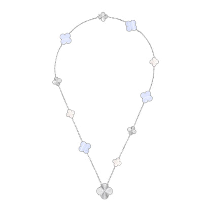 [Love's Uplift]DETACHABLE CLOVER 15(11+4) FLOWER SILVER NECKLACE SET