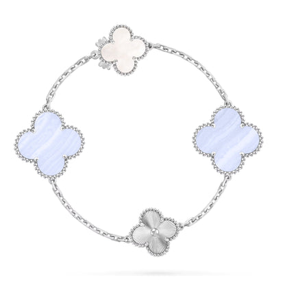 [Love's Uplift]DETACHABLE CLOVER 15(11+4) FLOWER SILVER NECKLACE SET