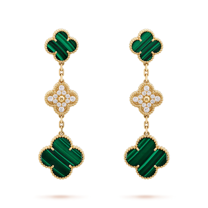 [Love's Uplift]CLOVER EARRINGS GOLD MALACHITE DIAMOND 3 MOTIF