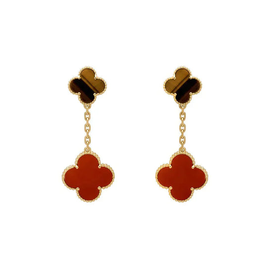 [Love's Uplift]CLOVER  2 MOTIF  TIGER EYE CARNELIAN EARRINGS