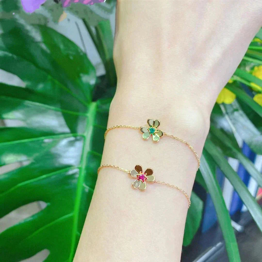 [Love's Uplift]FRIVOLE GOLD FLOWER PINK MALACHITE BRACELET