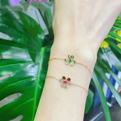[Love's Uplift]FRIVOLE GOLD FLOWER PINK MALACHITE BRACELET