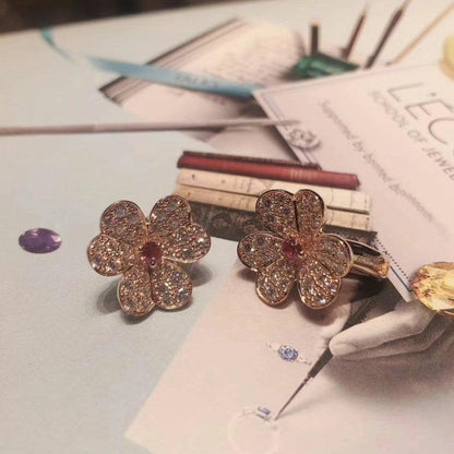 [Love's Uplift]FRIVOLE PINK GOLD FLOWER DIAMOND EARRINGS