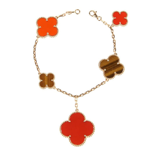 [Love's Uplift]CLOVER BRACELET 5 MOTIFS CARNELIAN TIGER EYE