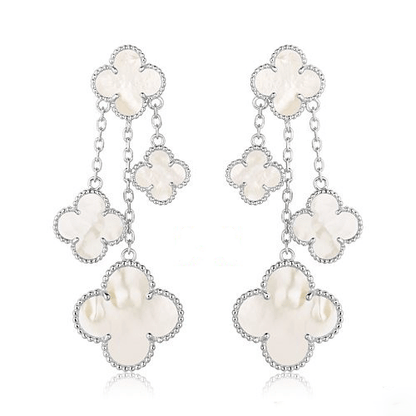 [Love's Uplift]CLOVER EARRINGS WHITE MOP 4 MOTIFS SILVER