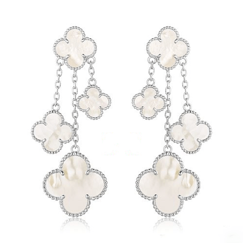 [Love's Uplift]CLOVER EARRINGS WHITE MOP 4 MOTIFS SILVER