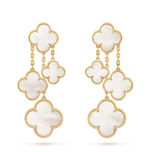 [Love's Uplift]CLOVER EARRINGS WHITE MOP 4 MOTIFS GOLD