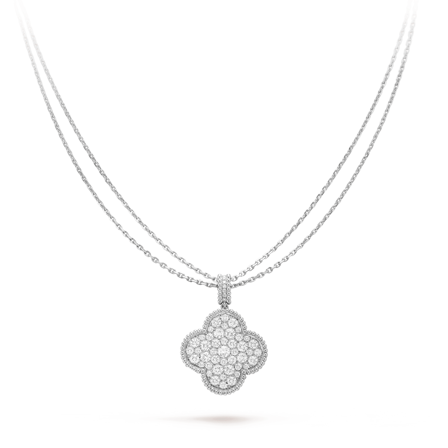 [Love's Uplift]CLOVER 25MM SILVER FULL DIAMOND BIG CLOVER NECKLACE