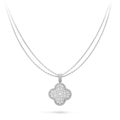 [Love's Uplift]CLOVER 25MM SILVER FULL DIAMOND BIG CLOVER NECKLACE