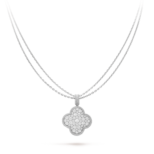 [Love's Uplift]CLOVER 25MM SILVER FULL DIAMOND BIG CLOVER NECKLACE