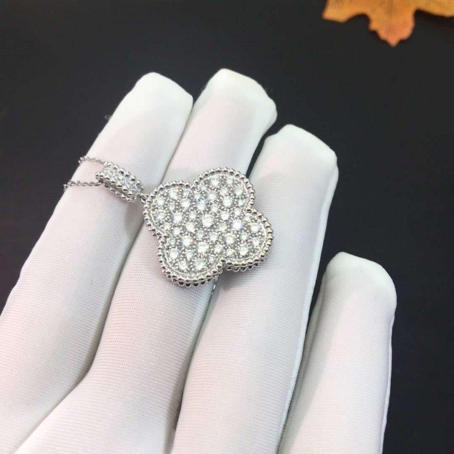 [Love's Uplift]CLOVER 25MM SILVER FULL DIAMOND BIG CLOVER NECKLACE