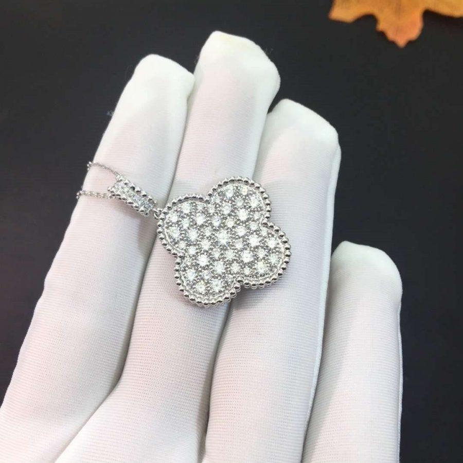 [Love's Uplift]CLOVER 25MM SILVER FULL DIAMOND BIG CLOVER NECKLACE