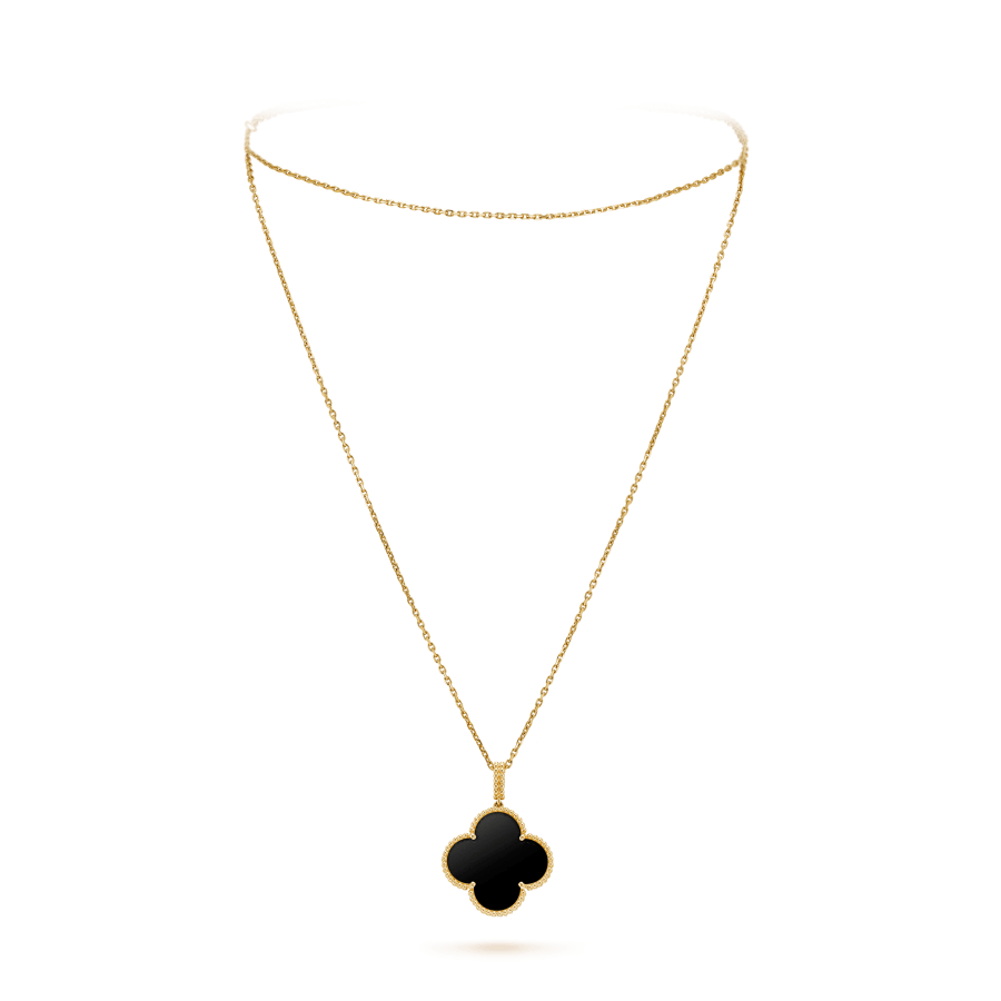 [Love's Uplift]CLOVER 25MM GOLD ONYX BIG CLOVER NECKLACE