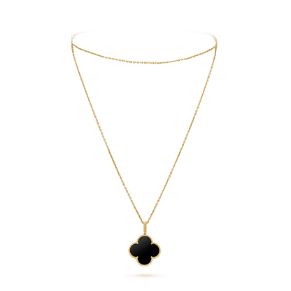 [Love's Uplift]CLOVER 25MM GOLD ONYX BIG CLOVER NECKLACE