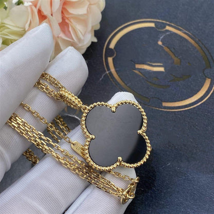 [Love's Uplift]CLOVER 25MM GOLD ONYX BIG CLOVER NECKLACE