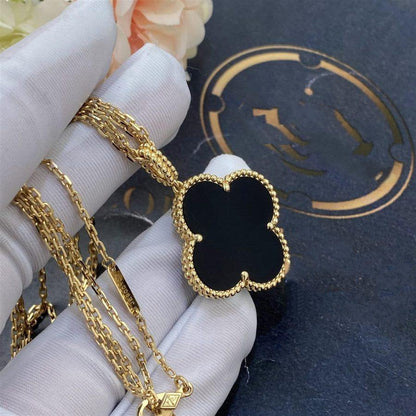 [Love's Uplift]CLOVER 25MM GOLD ONYX BIG CLOVER NECKLACE