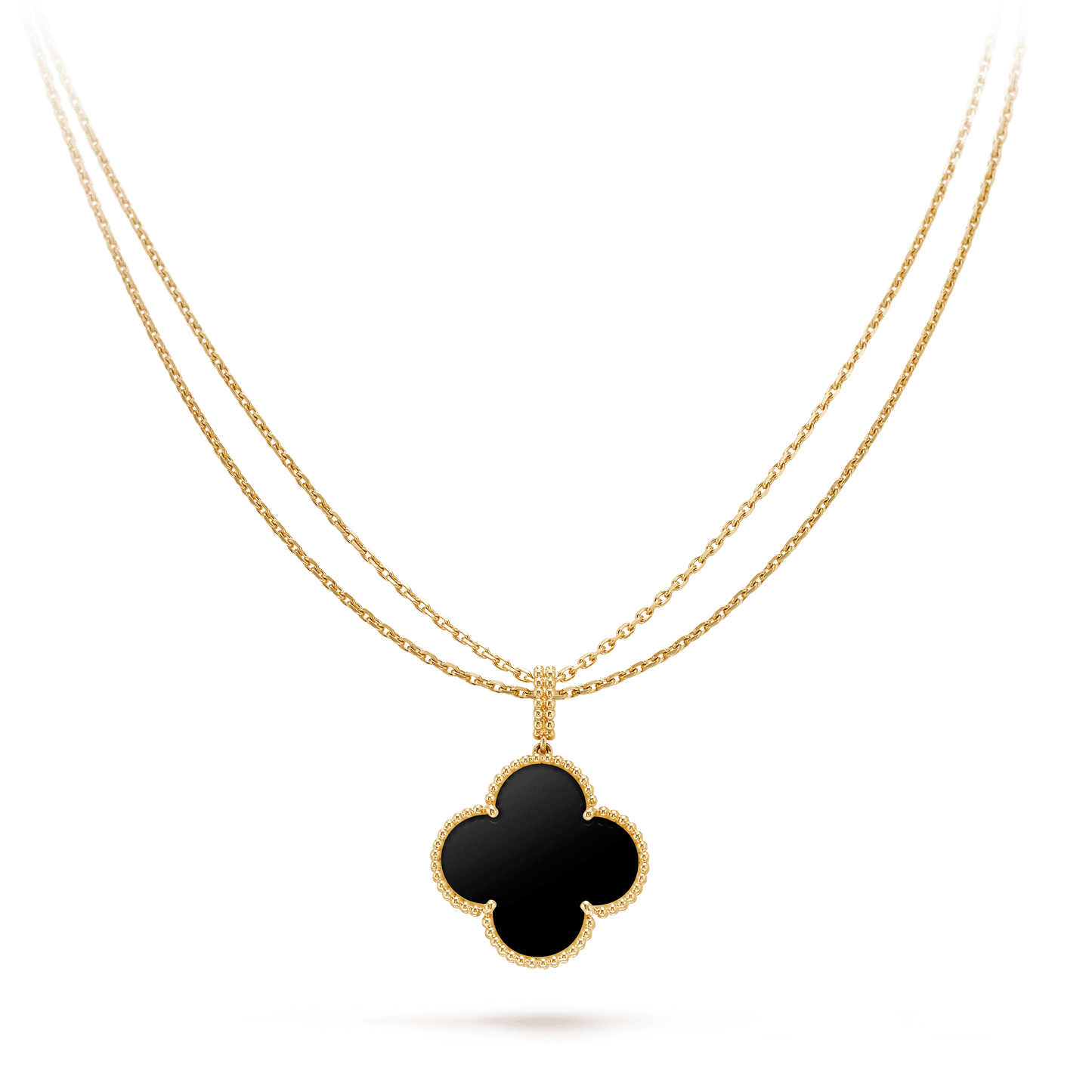 [Love's Uplift]CLOVER 25MM GOLD ONYX BIG CLOVER NECKLACE