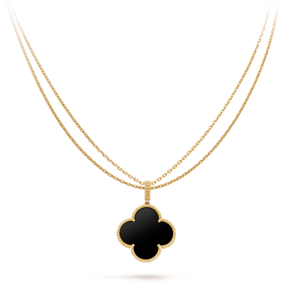 [Love's Uplift]CLOVER 25MM GOLD ONYX BIG CLOVER NECKLACE