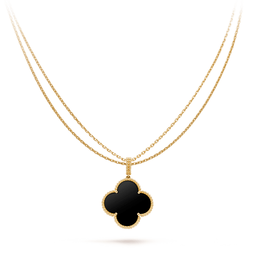 [Love's Uplift]CLOVER 25MM GOLD ONYX BIG CLOVER NECKLACE