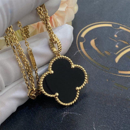 [Love's Uplift]CLOVER 25MM GOLD ONYX BIG CLOVER NECKLACE