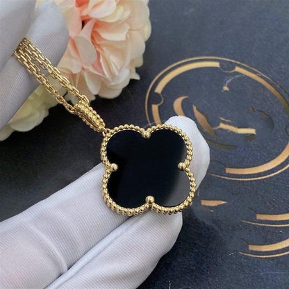 [Love's Uplift]CLOVER 25MM GOLD ONYX BIG CLOVER NECKLACE