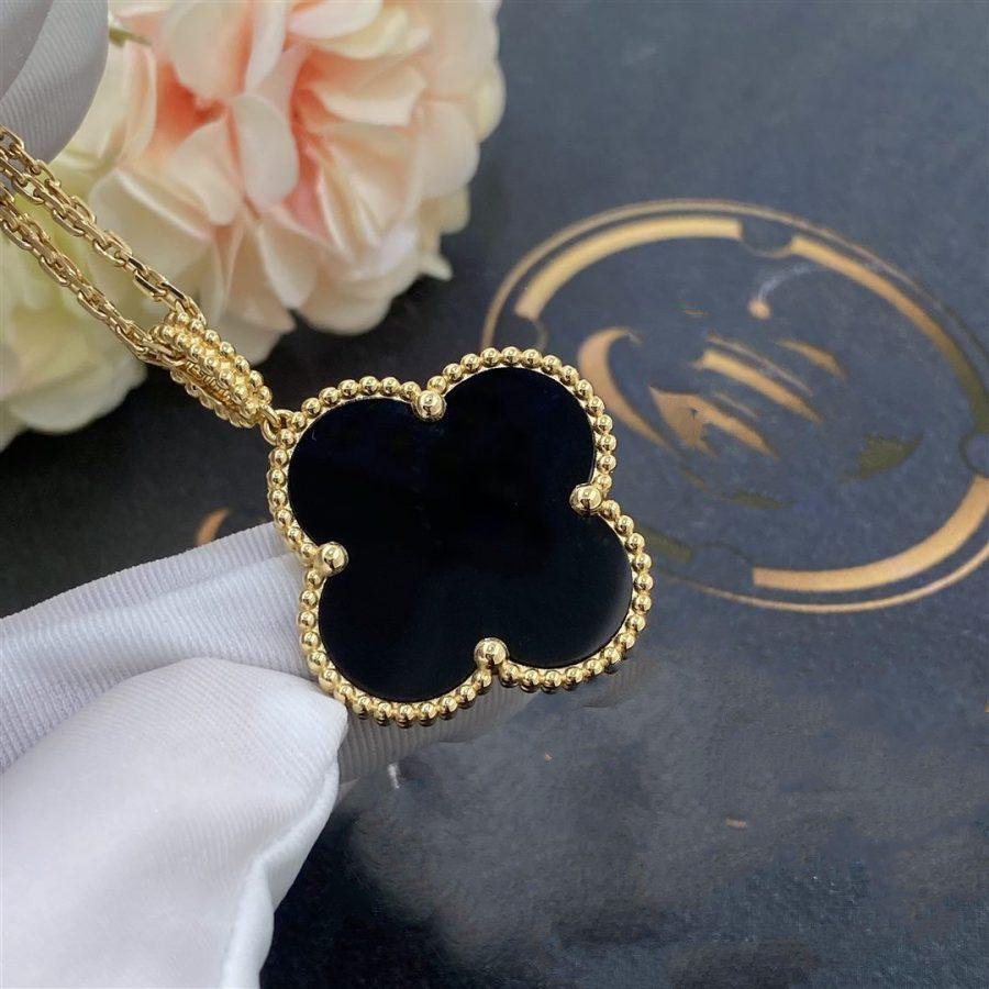 [Love's Uplift]CLOVER 25MM GOLD ONYX BIG CLOVER NECKLACE