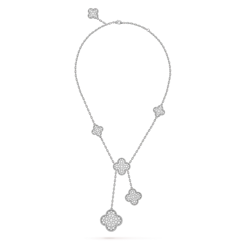 [Love's Uplift]CLOVER 5 MOTIFS SILVER DIAMONDS NECKLACE