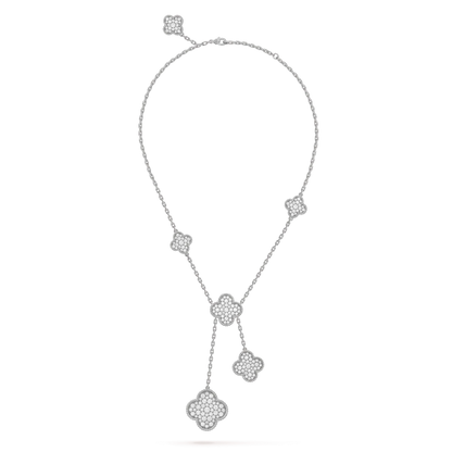 [Love's Uplift]CLOVER 5 MOTIFS SILVER DIAMONDS NECKLACE