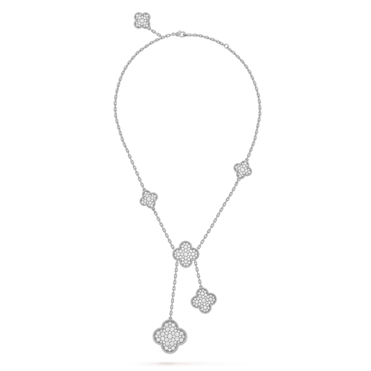 [Love's Uplift]CLOVER 5 MOTIFS SILVER DIAMONDS NECKLACE