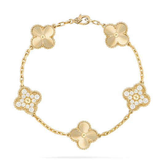 [Love's Uplift]CLOVER BRACELET 5 MOTIFS GOLD DIAMOND