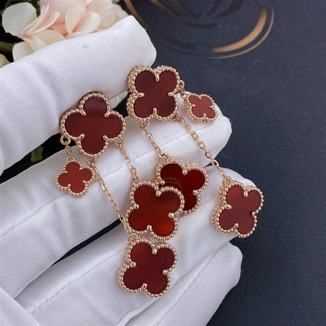 [Love's Uplift]CLOVER EARRINGS CARNELIAN 4 MOTIFS PINK GOLD