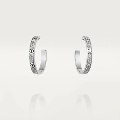[Love's Uplift]LOVE DIAMOND SILVER HOOP EARRINGS