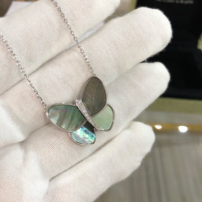 [Love's Uplift]LARGE BUTTERFLY SILVER PENDANT DIAMOND NECKLACE