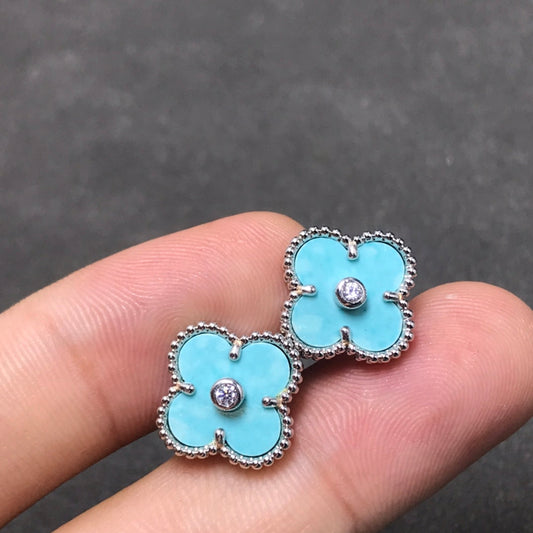 [Love's Uplift]CLOVER 1 DIAMOND BLUE SKY SILVER EARRINGS