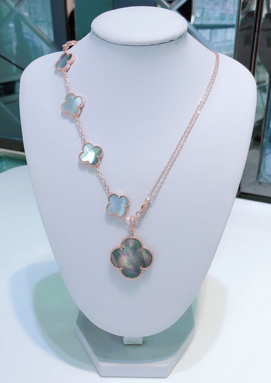 [Love's Uplift]COMBINED BRACELET 5 MOTIFS AND NECKLACE DARK MOP ROSE GOLD