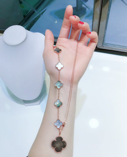 [Love's Uplift]COMBINED BRACELET 5 MOTIFS AND NECKLACE DARK MOP ROSE GOLD