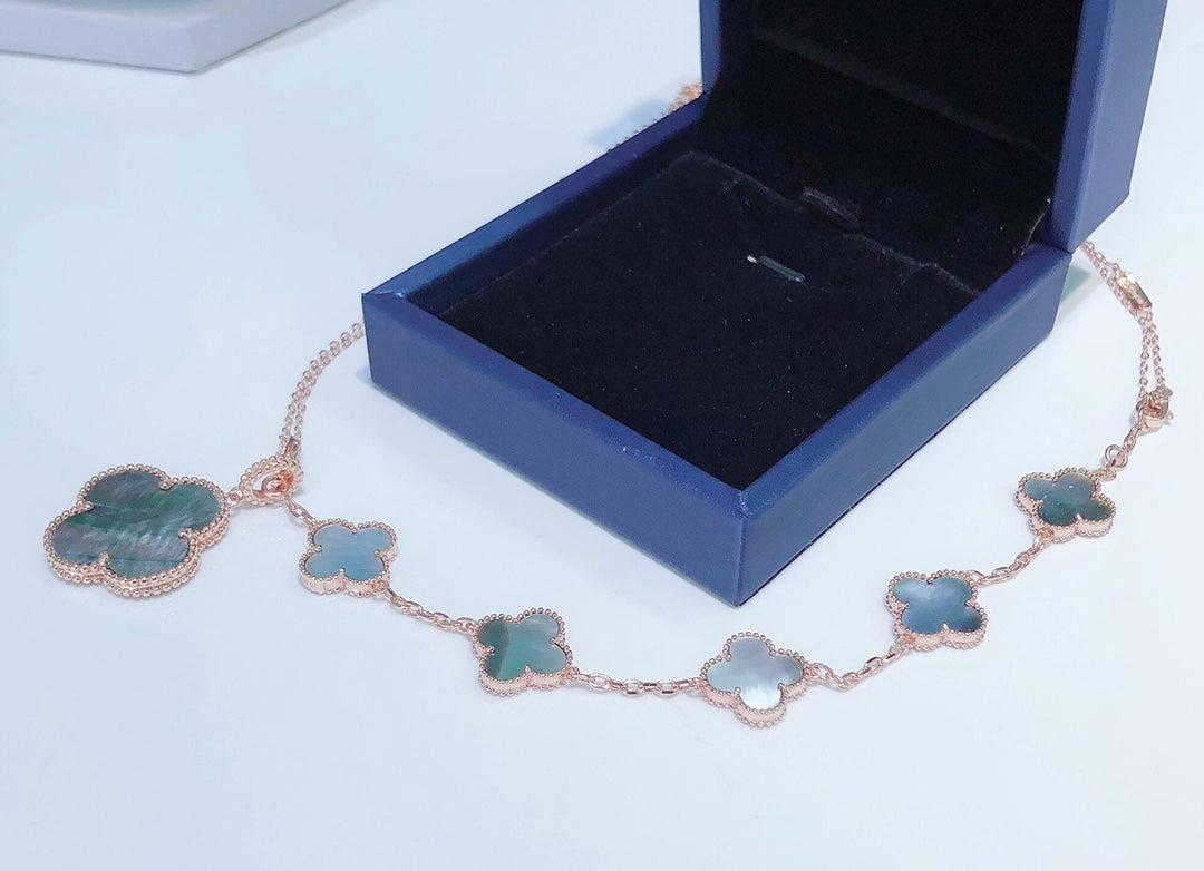 [Love's Uplift]COMBINED BRACELET 5 MOTIFS AND NECKLACE DARK MOP ROSE GOLD