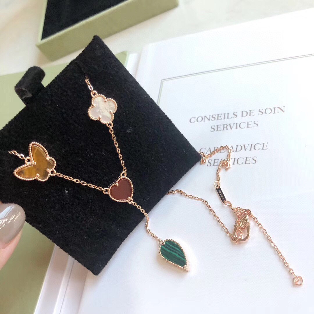 [Love's Uplift]LUCKY SPRING 4 MOTIFS ROSE GOLD NECKLACE