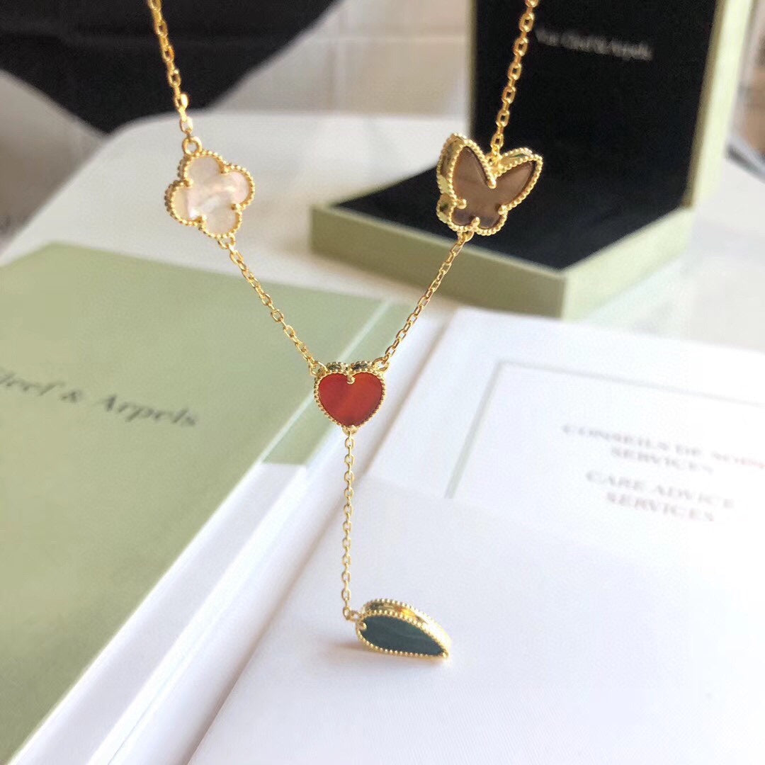 [Love's Uplift]LUCKY SPRING 4 MOTIFS ROSE GOLD NECKLACE