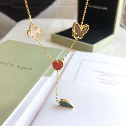 [Love's Uplift]LUCKY SPRING 4 MOTIFS ROSE GOLD NECKLACE