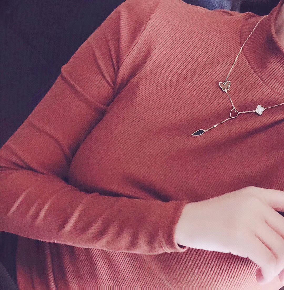 [Love's Uplift]LUCKY SPRING 4 MOTIFS ROSE GOLD NECKLACE