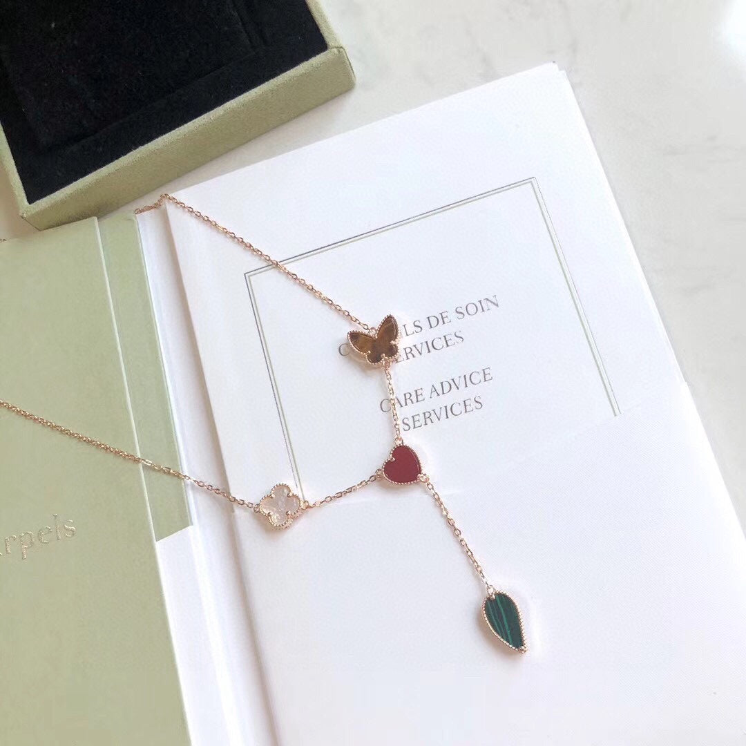[Love's Uplift]LUCKY SPRING 4 MOTIFS ROSE GOLD NECKLACE
