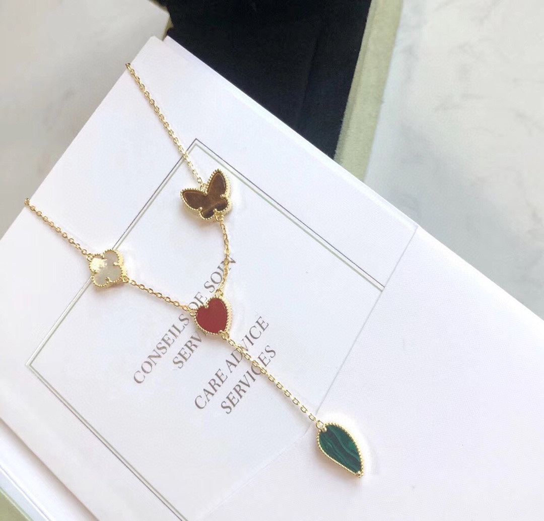 [Love's Uplift]LUCKY SPRING 4 MOTIFS ROSE GOLD NECKLACE