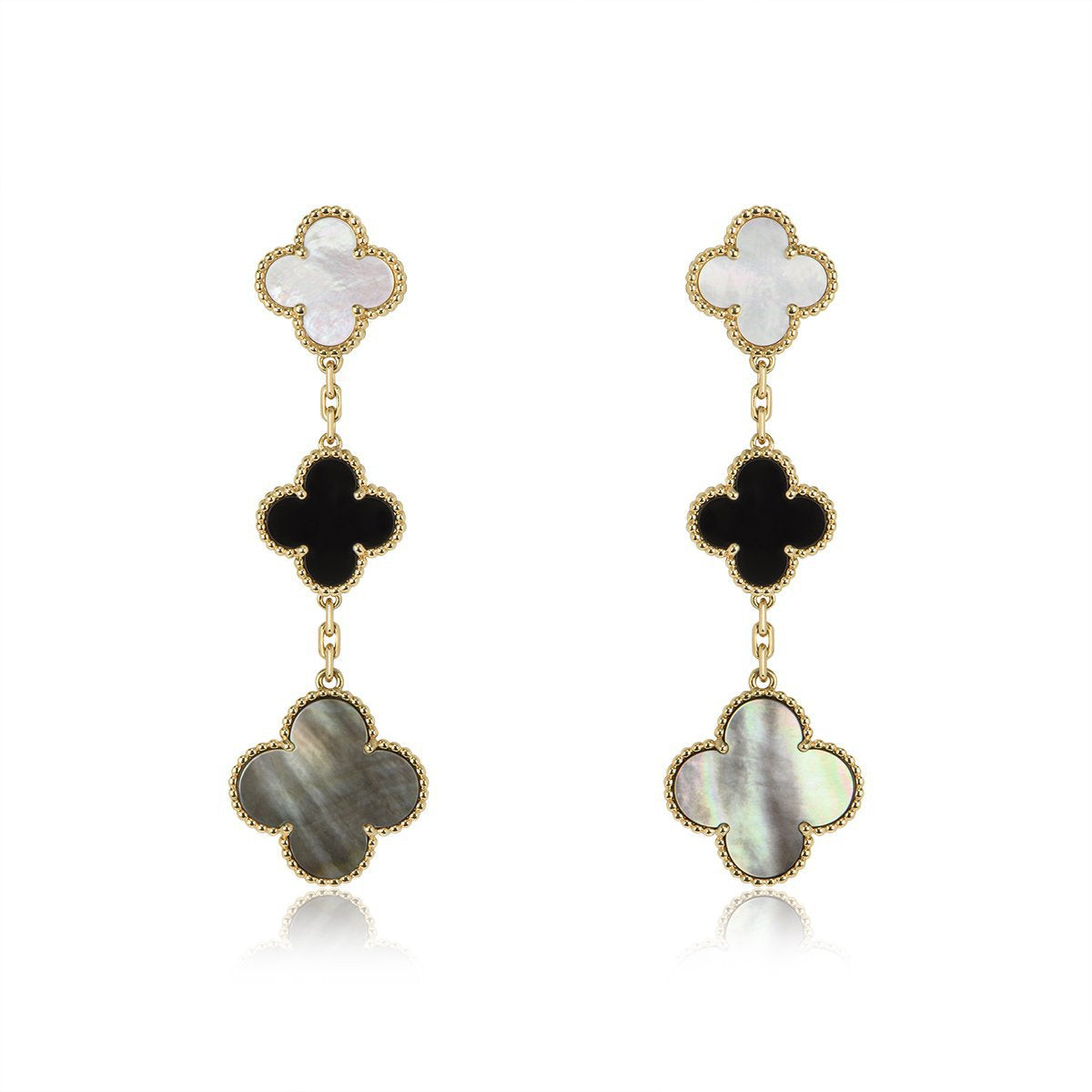 [Love's Uplift]CLOVER EARRINGS GOLD ONYX MOP 3 MOTIF