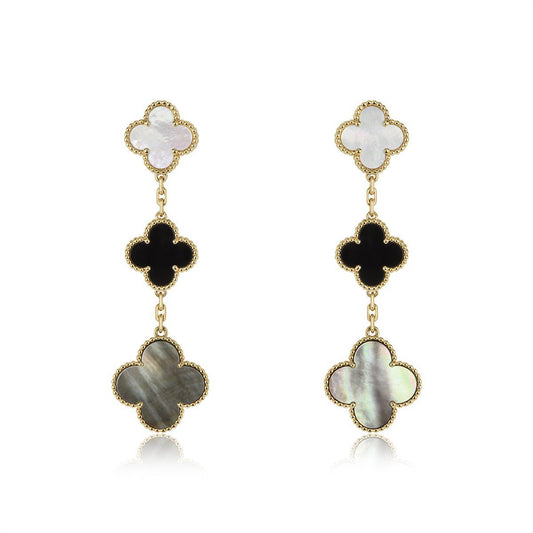 [Love's Uplift]CLOVER EARRINGS GOLD ONYX MOP 3 MOTIF