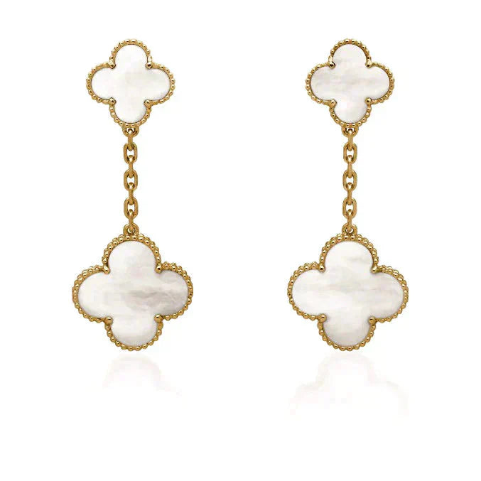 [Love's Uplift]CLOVER 2 MOTIF WHITE MOP EARRINGS