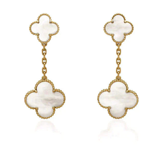 [Love's Uplift]CLOVER 2 MOTIF WHITE MOP EARRINGS