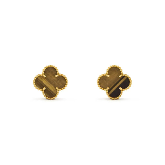 [Love's Uplift]CLOVER MEDIUM 1 MOTIFS TIGER EYE EARRINGS