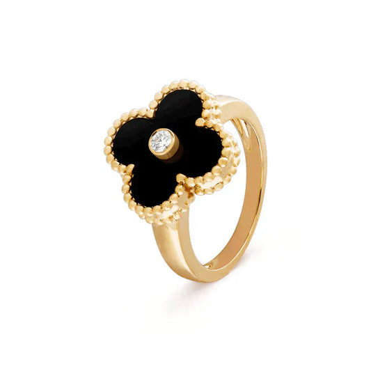 [Love's Uplift]CLOVER ONYX RING GOLD DIAMOND